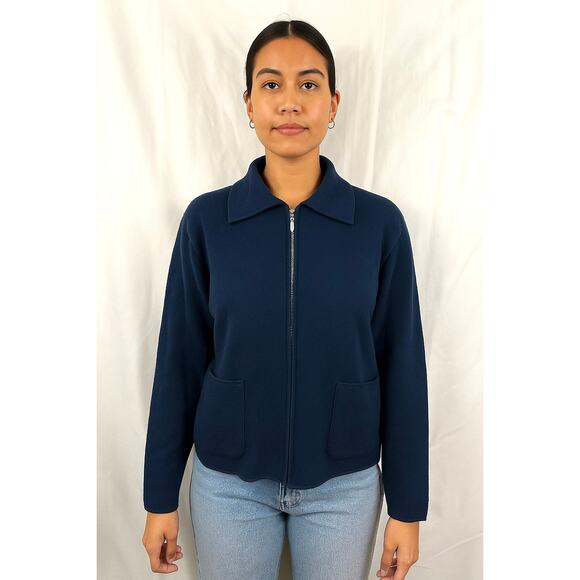 Andrea Jovine Women's MEDIUM Wool Zip Up Blue Sweater with Pockets - Picture 3 of 10